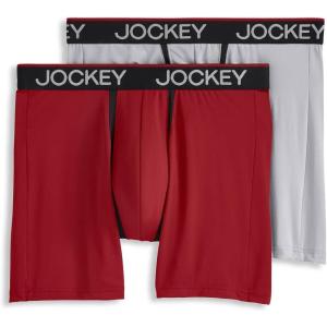 imageJockey Mens Underwear Big Man Chafe Proof Pouch Microfiber 6quot Boxer Brief  2 PackRed AppleGrey Dove