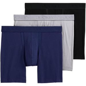 imageJockey Mens Underwear Chafe Proof Pouch Cotton Stretch 6quot Boxer Brief  3 PackJust Past MidnightMid GreyBlack Out