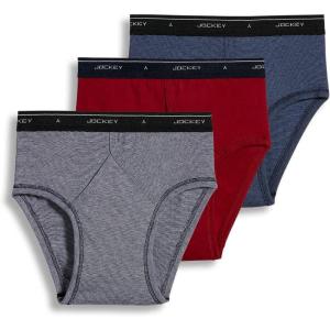 imageJockey Mens Underwear Classic Low Rise Brief  3 PackBlack StripeRed AppleBlue Stripe