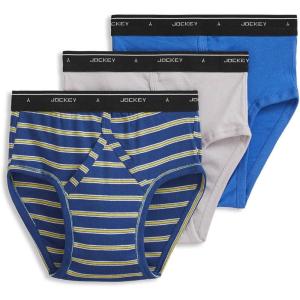 imageJockey Mens Underwear Classic Low Rise Brief  3 PackTrue BlueOne Fine Marina StripeSolid Grey