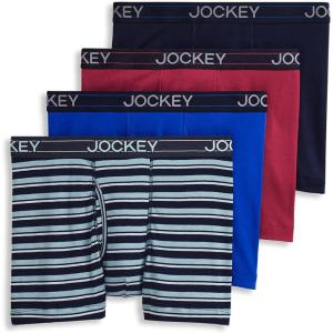imageJockey Mens Underwear Lightweight Cotton Blend 5quot Boxer Brief  4 PackBluest BlueSuitable StripeTrue NavyRed Pear