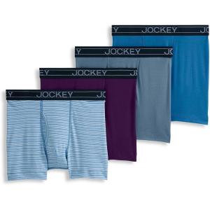 imageJockey Mens Underwear Lightweight Cotton Blend 5quot Boxer Brief  4 PackDeep PlumRough Sea BlueSimple StripeAged Indigo