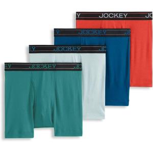 imageJockey Mens Underwear Lightweight Cotton Blend 5quot Boxer Brief  4 PackTropical CoralBayou HeatherSubtle MintAzurite Sea