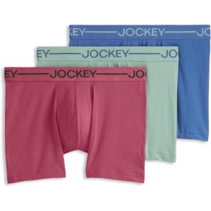imageJockey Mens Underwear Organic Cotton Stretch 4quot Trunk  3 PackCeladon ZenTrue BlueMalibu Red