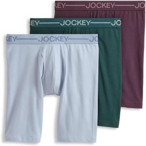 imageJockey Mens Underwear Organic Cotton Stretch 95quot Long Leg Boxer Brief  3 PackCherry WineShowerCactus Pine