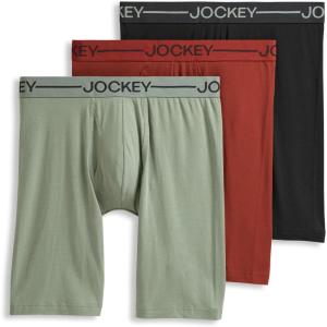 imageJockey Mens Underwear Organic Cotton Stretch 95quot Long Leg Boxer Brief  3 PackDried SageCanyonObsidian Grey