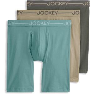 imageJockey Mens Underwear Organic Cotton Stretch 95quot Long Leg Boxer Brief  3 PackRocky BeachAquamarineBrunswick Green
