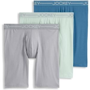 imageJockey Mens Underwear Organic Cotton Stretch 95quot Long Leg Boxer Brief  3 PackSubtle MintGrey DoveBlue Chambray
