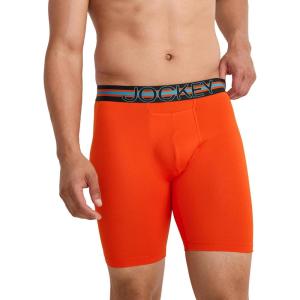 imageJockey Mens Underwear Sport Stability Pouch Microfiber 9quot Long Leg Boxer BriefOrange Blaze