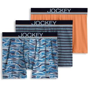imageJockey Mens Underwear True Style 4quot Trunk  3 PackBlue CurrentBonfireChambray Stripe
