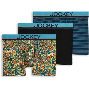 imageJockey Mens Underwear True Style 4quot Trunk  3 PackBright TropicsBlackShoreline Stripe