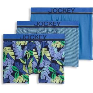 imageJockey Mens Underwear True Style 4quot Trunk  3 PackFanning FloraTrue BlueFrolic Stripe