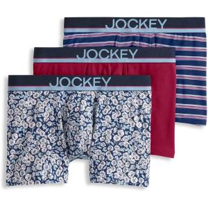 imageJockey Mens Underwear True Style 4quot Trunk  3 PackFunky Marina FloralRed PearSoft Blue Fall Stripe