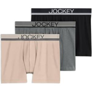 imageJockey Mens Underwear True Style 4quot Trunk  3 PackGreyBeigeBlack Night