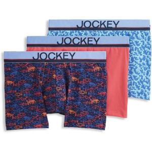 imageJockey Mens Underwear True Style 4quot Trunk  3 PackSomething FishyMalibu RedOcean Coral
