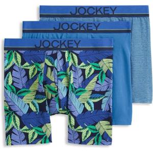 imageJockey Mens Underwear True Style 6quot Boxer Brief  3 PackFanning FloraTrue BlueFrolic Stripe