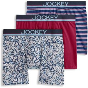 imageJockey Mens Underwear True Style 6quot Boxer Brief  3 PackFunky Marina FloralRed PearSoft Blue Fall Stripe