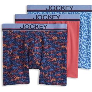 imageJockey Mens Underwear True Style 6quot Boxer Brief  3 PackSomething FishyMalibu RedOcean Coral