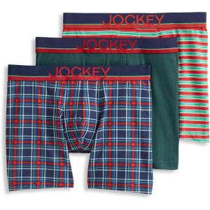 imageJockey Mens Underwear True Style 6quot Boxer Brief  3 PackSweet PlaidCactus PineTwinkling Stripe