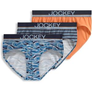 imageJockey Mens Underwear True Style Brief  3 PackBlue CurrentBonfireChambray Stripe