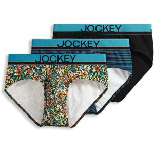 imageJockey Mens Underwear True Style Brief  3 PackBright TropicsBlackShoreline Stripe