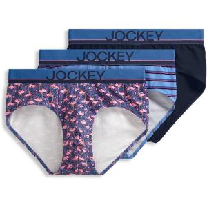 imageJockey Mens Underwear True Style Brief  3 PackFlamingo GeoTrue NavyDetail Stripe
