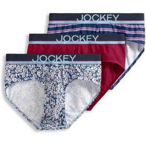 imageJockey Mens Underwear True Style Brief  3 PackFunky Marina FloralRed PearSoft Blue Fall Stripe
