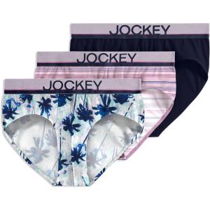 imageJockey Mens Underwear True Style Brief  3 PackTeal Ocean PalmsTrue NavyVacation Stripe