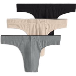 imageJockey Mens Underwear True Style Thong  3 PackBattleship GreyMilitary BeigeBlack