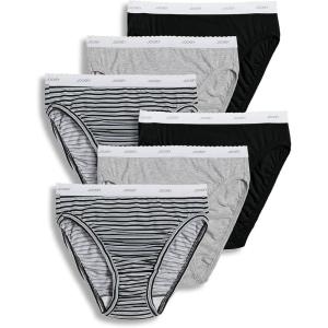 imageJockey Womens Underwear Classic French Cut  6 PackGrey HeatherSimple StripeBlack