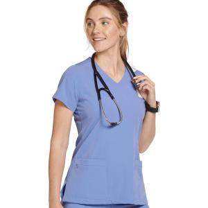 imageJockey 2306 Womens Mock Wrap Scrub Top  Comfort GuaranteedCeil Blue