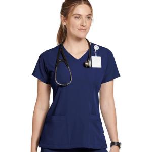 imageJockey 2306 Womens Mock Wrap Scrub Top  Comfort GuaranteedNew Navy
