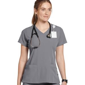 imageJockey 2306 Womens Mock Wrap Scrub Top  Comfort GuaranteedPewter