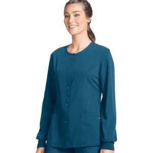 imageJockey Womens Scrubs Classic Round Neckline Snap Scrub JacketCaribbean Blue