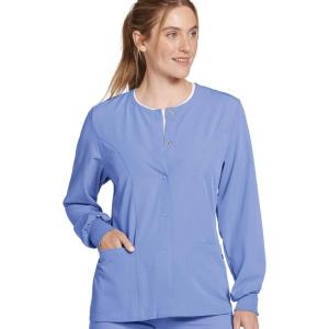 imageJockey Womens Scrubs Classic Round Neckline Snap Scrub JacketCeil Blue