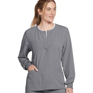 imageJockey Womens Scrubs Classic Round Neckline Snap Scrub JacketPewter