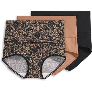 imageJockey Womens Shapewear Skimmies 360 Tummy Smoothing Brief  3 PackBlackAlmondElaborate Neutral Lace