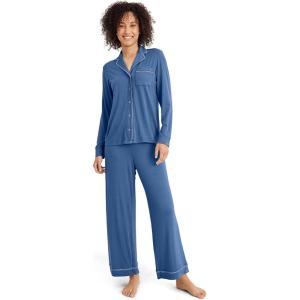 imageJockey Womens Sleepwear Cooling Modal Notch Collar Long Sleeve Top ampamp Pant SetFresh Coast