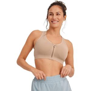 imageJockey Womens Bra Seamfree Mid Impact Zip Front Sports BraLight Beige
