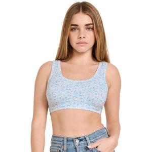 imageJockey Womens Bra Organic Cotton Stretch Tank Strap BraletteBright Blue Blooms
