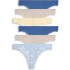imageJockey Womens Underwear Organic Cotton Stretch Logo Thong  6 PackOatmeal HeatherTrue BlueBright Blue BloomsLemon FizzOatmeal HeatherTrue Blue