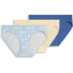 imageJockey Womens Underwear Organic Cotton Stretch Logo Bikini  3 PackBright Blue BloomsTrue BlueLemon Fizz