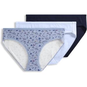 imageJockey Womens Underwear Organic Cotton Stretch Logo Bikini  3 PackDreamy BlueSimple Lily Line FloralTrue Navy