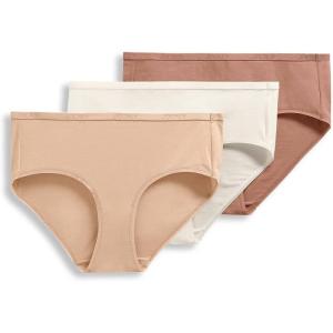 imageJockey Womens Underwear Organic Cotton Stretch Logo Hipster  3 PackIvoryLightAlmond