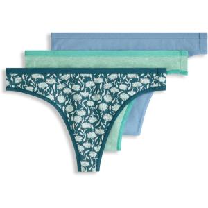imageJockey Womens Underwear Organic Cotton Stretch Logo Thong  3 PackCoastlineOpulent Jade HeatherFrayed Teal Floral