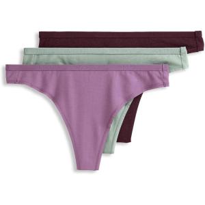 imageJockey Womens Underwear Organic Cotton Stretch Logo Thong  3 PackDried SageDeep SangriaSilver Plum