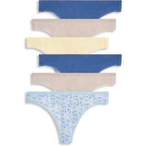 imageJockey Womens Underwear Organic Cotton Stretch Logo Thong  6 PackOatmeal HeatherTrue BlueBright Blue BloomsLemon FizzOatmeal HeatherTrue Blue