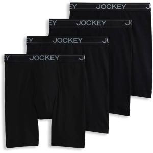 imageJockey Mens Underwear Lightweight Cotton Blend 7quot Long Leg Boxer Brief  4 PackBlack