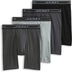 imageJockey Mens Underwear Lightweight Cotton Blend 7quot Long Leg Boxer Brief  4 PackCharcoal HeatherTrusted PewterQuartz GreyBlack
