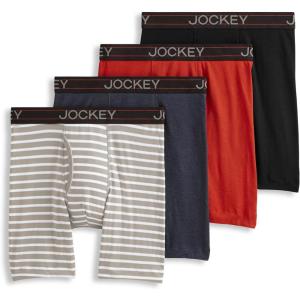 imageJockey Mens Underwear Lightweight Cotton Blend 7quot Long Leg Boxer Brief  4 PackNavy HeatherRacing RedRough BlueQuartz Grey Stripe